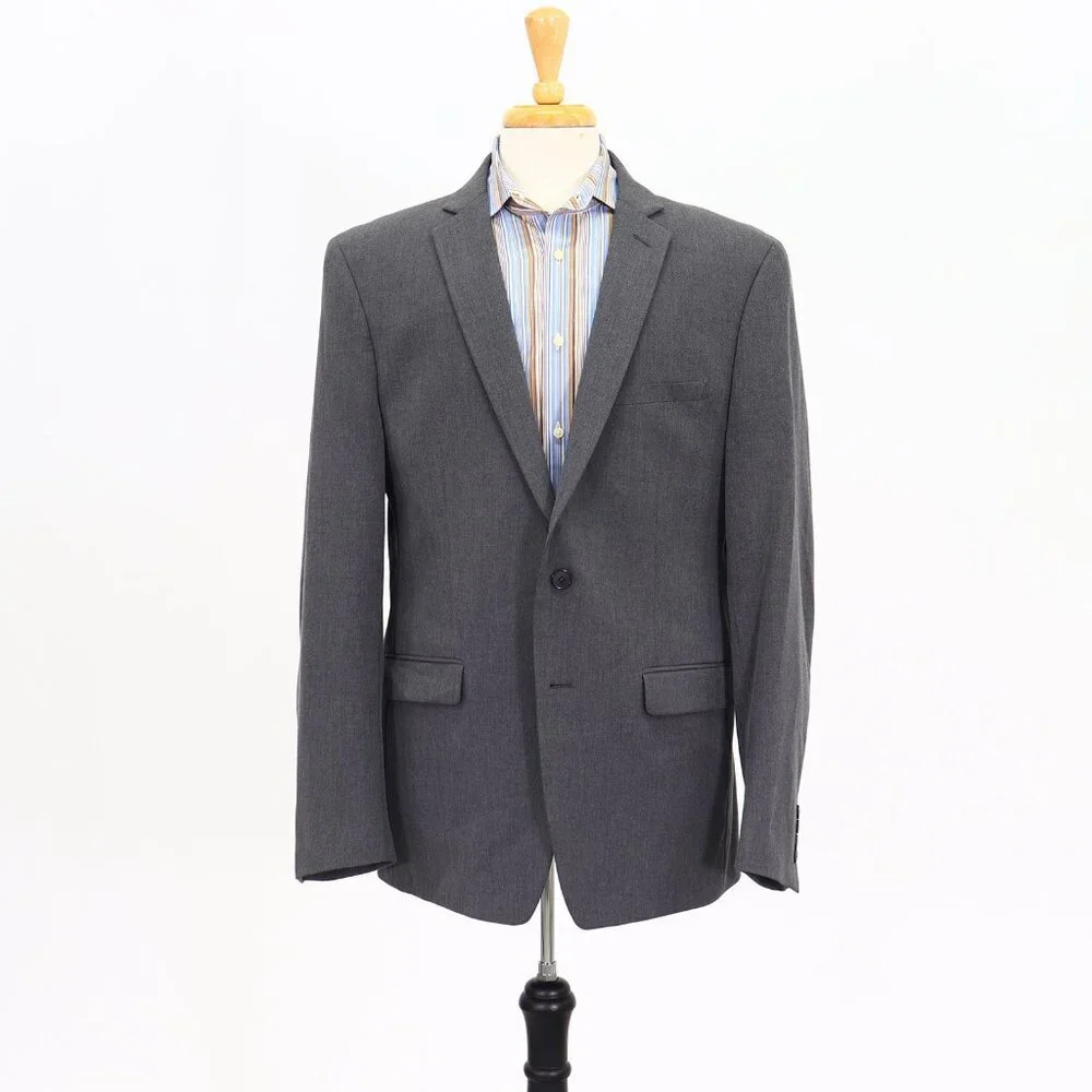 Van Heusen 46R Gray Solid 2-Button Sport Coat Blazer Jacket T095